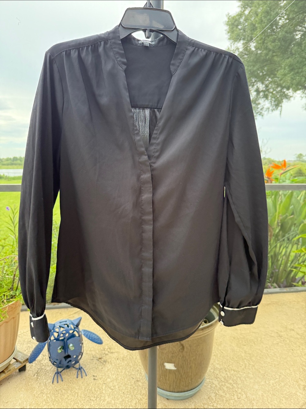 Express Black V-Neck Long-Sleeve Button-Front Blouse